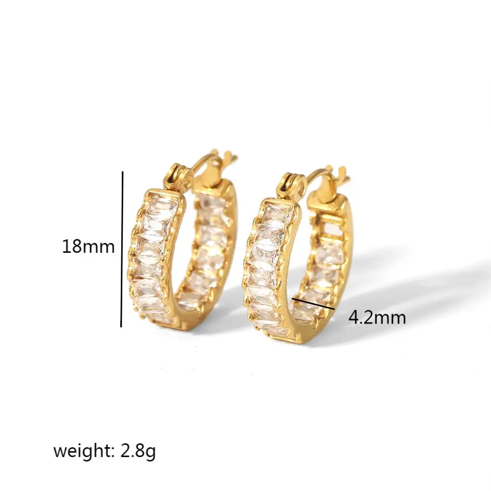 1 Pair Classic Elegant Style U Shape Stainless Steel 18K Gold Plated Inlay Zircons Women's Hoop Earrings h5 Picture2